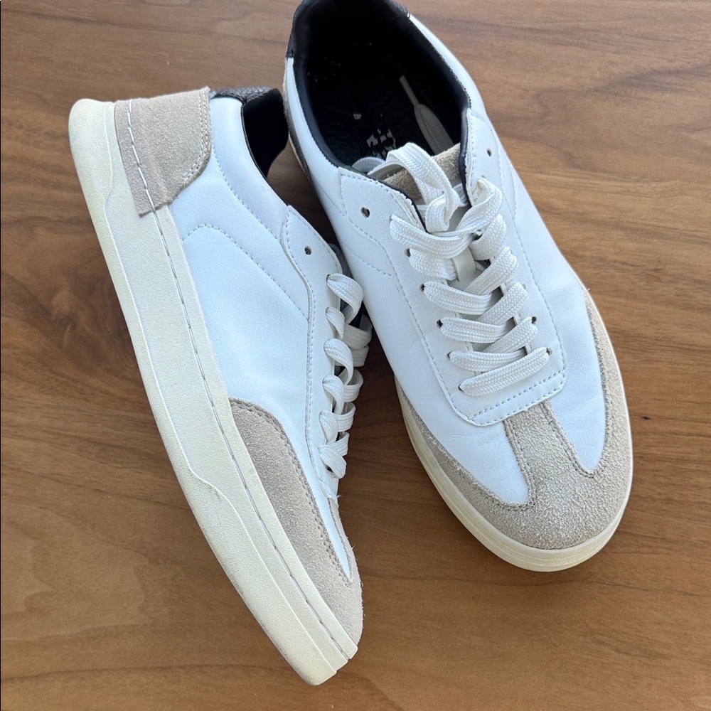 Zara White Sneakers with Beige Suede Accents